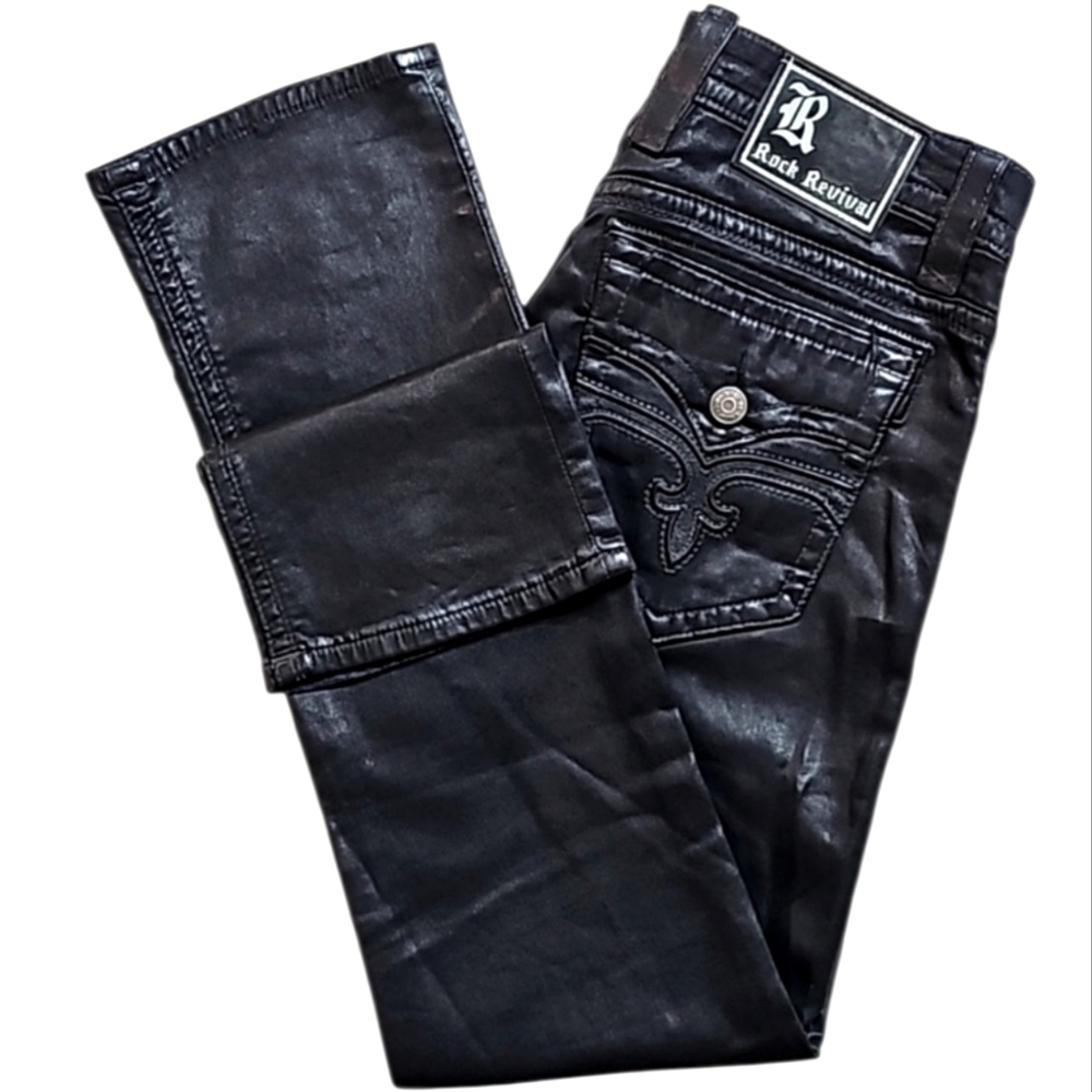 💥Rock Revival (Straight Fit) Black Biker Jeans. Men's Size: W34x34L - Picture 5 of 16